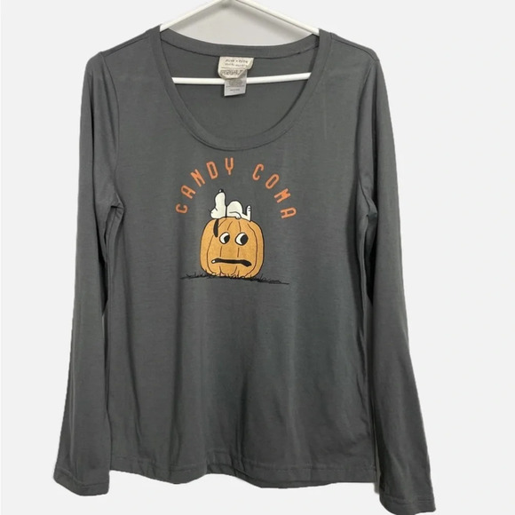 munki munki nite nite Peanuts Snoopy Candy Coma Hallowe’en PJ Top Shirt Large - Picture 7 of 7